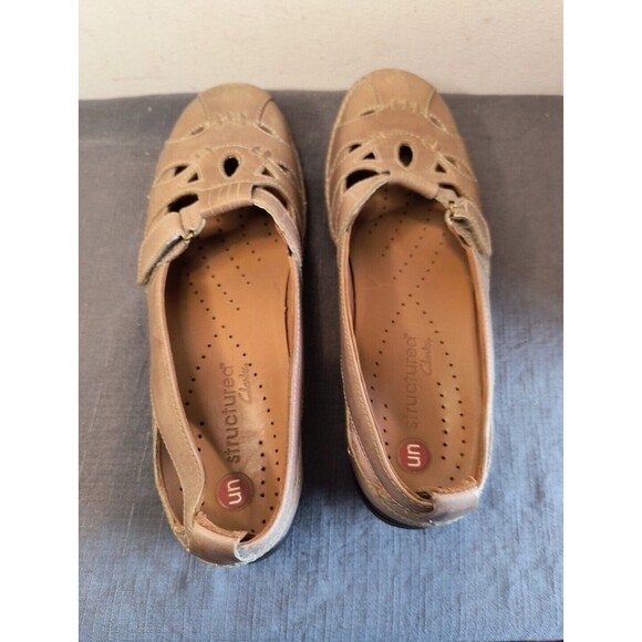 CLARKS 63784 Unstructured Strappy Leather Loafers Mary Janes - Tan 9M Ladies - Picture 7 of 9